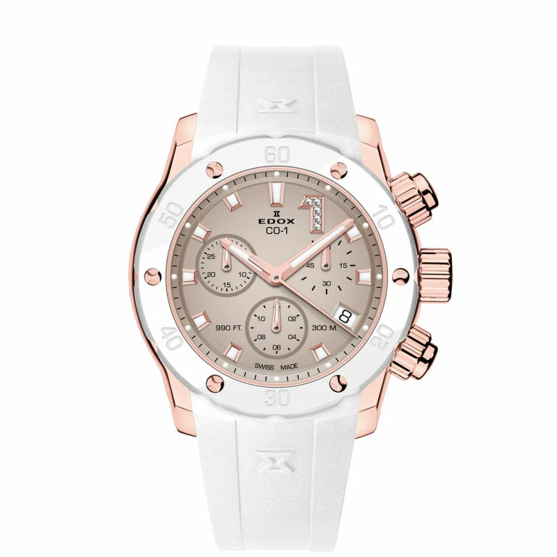 Edox Chronolady 10255-37RBCAB-BEIDR Quartz Unisex Watch with Chronograph Features