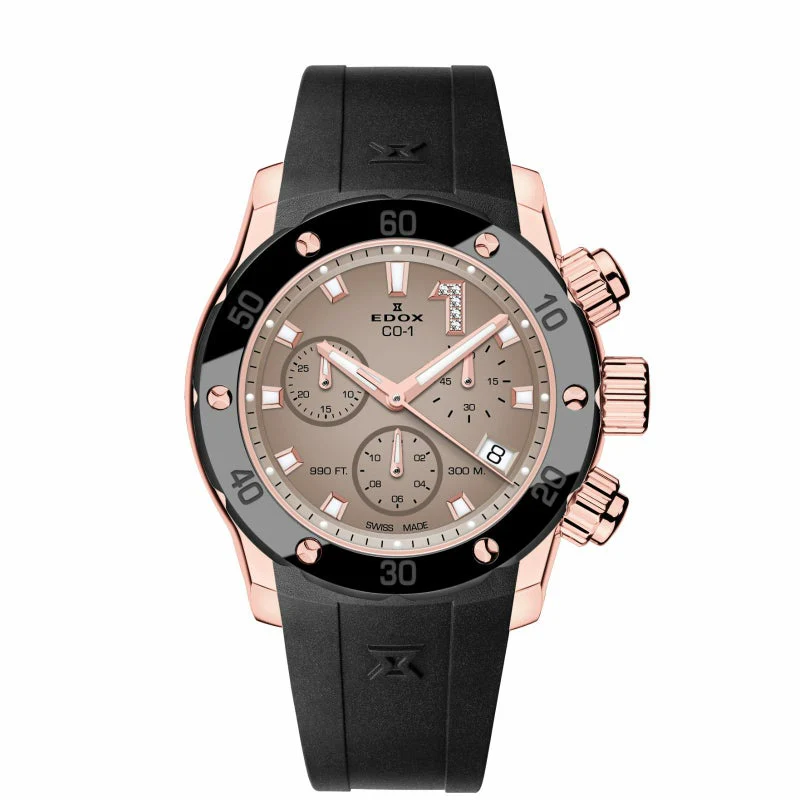 Edox Chronolady 10255-37RCA-BRDR Quartz Unisex Watch with Chronograph Features
