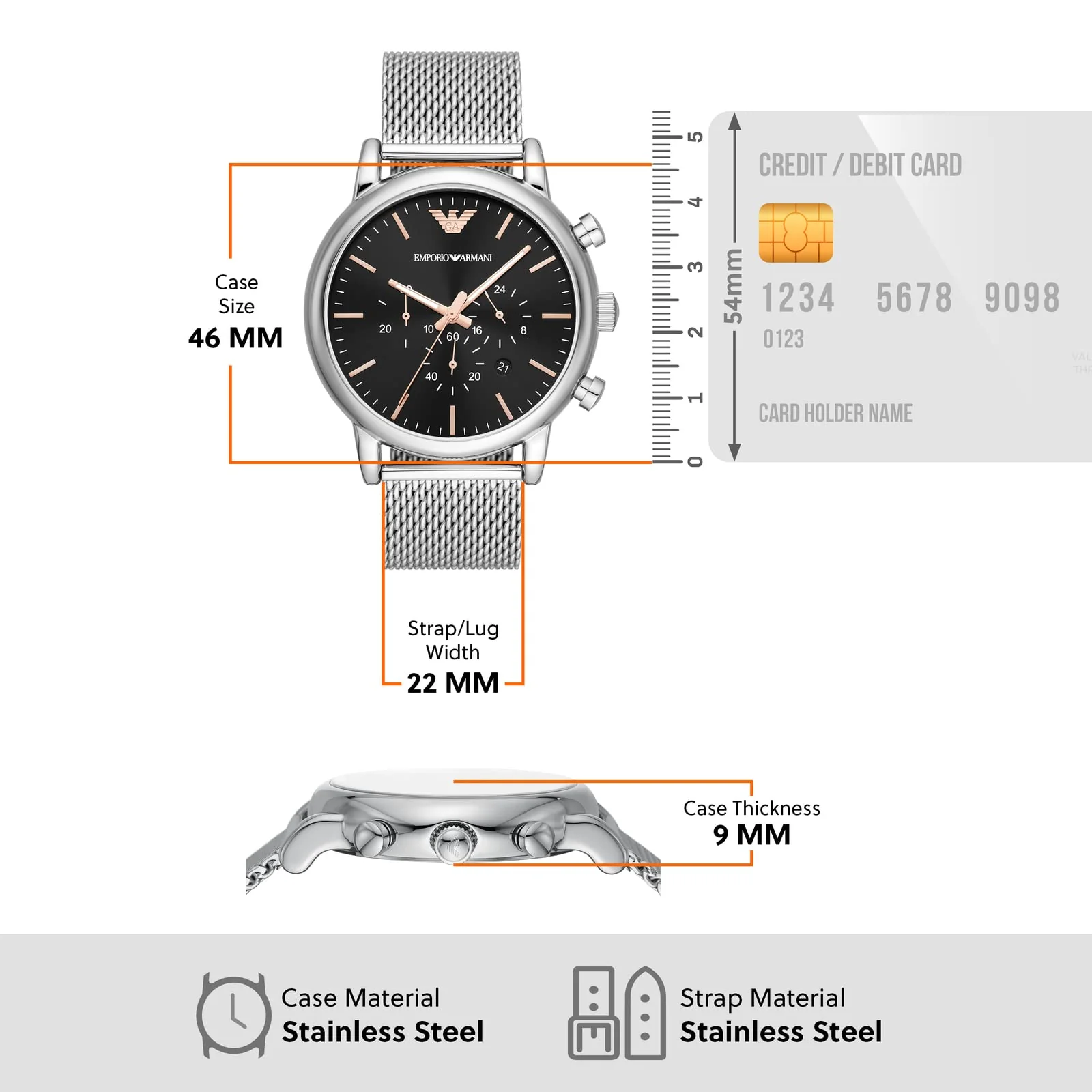 EMPORIO ARMANI AR11429 Chronograph Stainless Steel Watch - Image 8