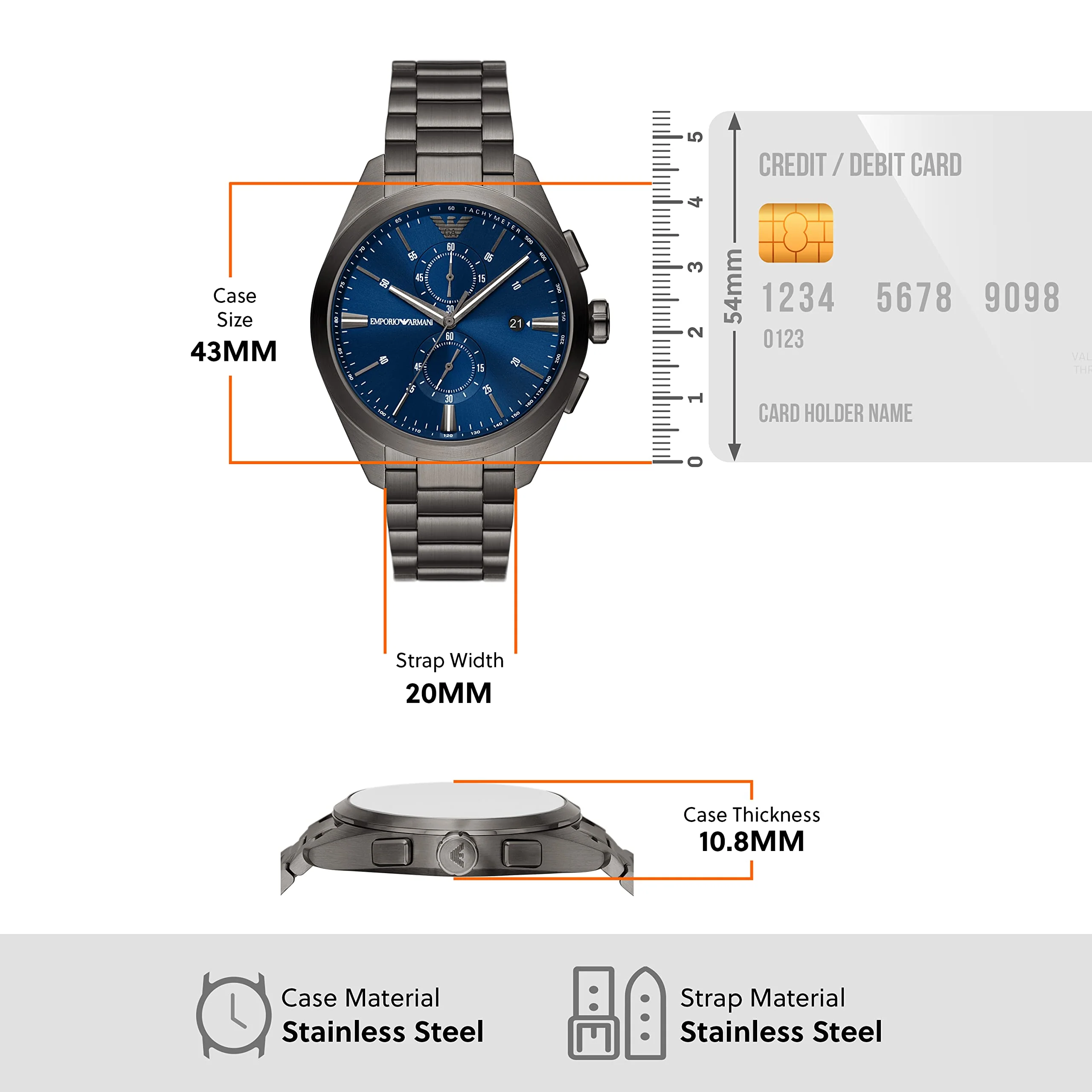 EMPORIO ARMANI AR11481 Quartz Chronograph Gunmetal Watch - Image 5