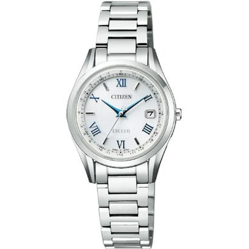 Citizen EXCEED Eco-Drive Radio-Controlled Direct Flight Pair Ladies Watch - White/Blue ES9370-62A