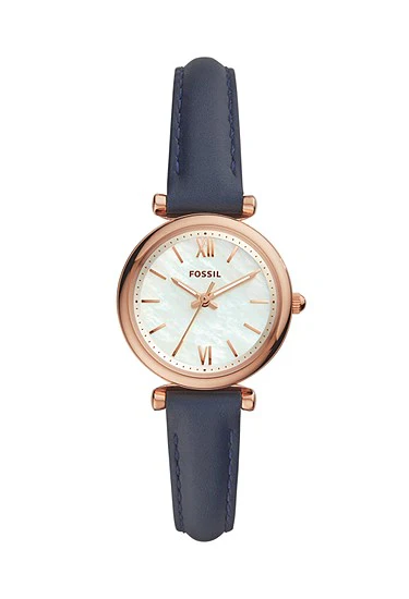 FOSSIL ES4502 Carlie Mini Three Hand Watch in Navy with Durable Stainless Steel, Elegant Design, and Water Resistance for Everyday Wear