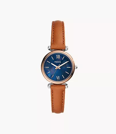 FOSSIL ES4701 Carlie Mini Watch with Elegant Rose Gold Tone, Water Resistant Design, and Stylish Leather Strap for Everyday Wear