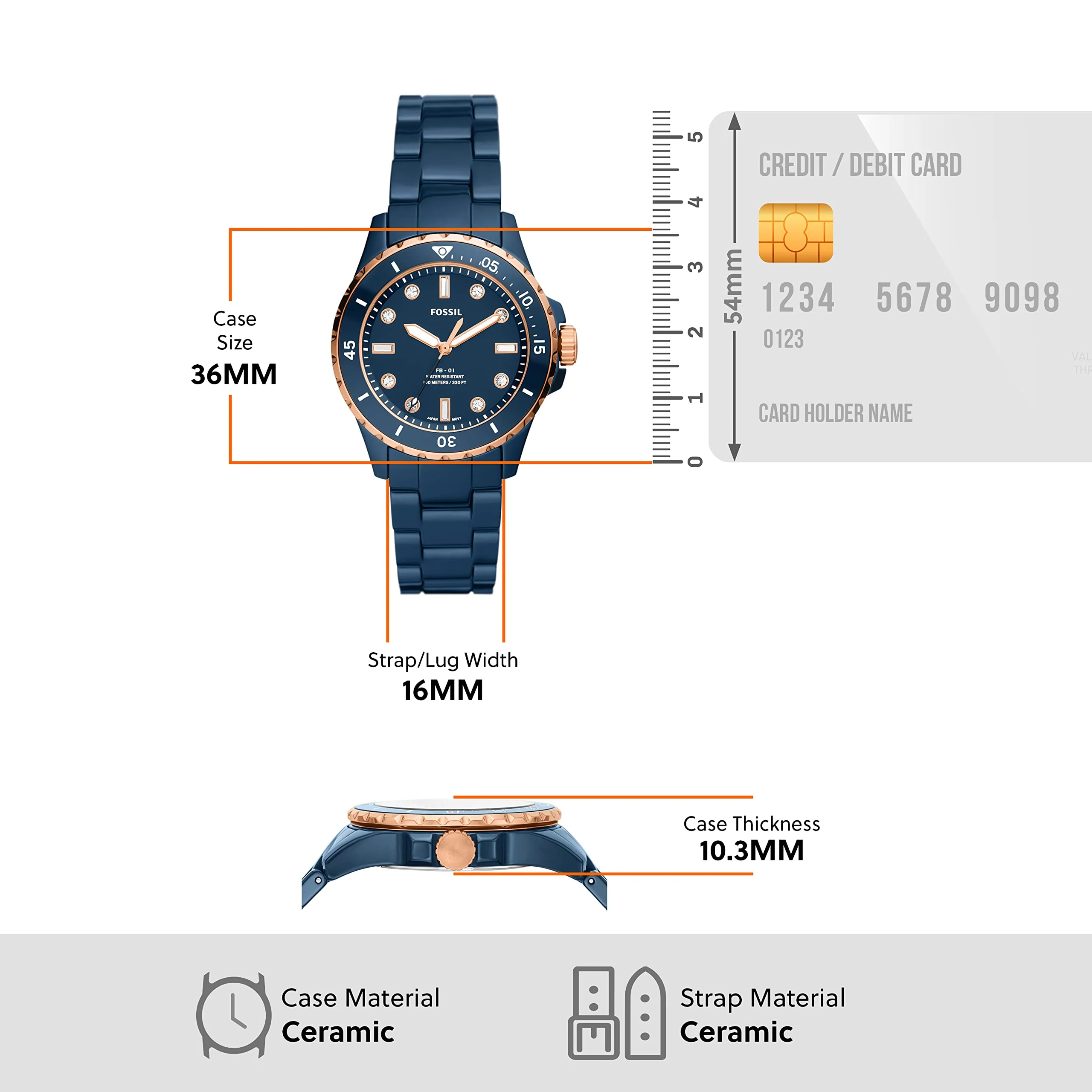FOSSIL FB-01 CE1125 Blue Ceramic Women's Watch - Image 4