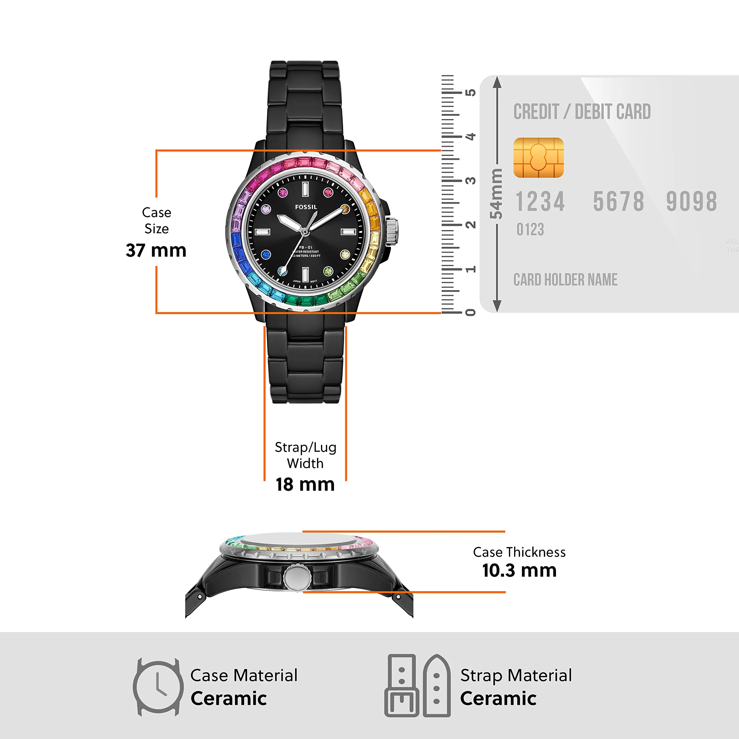 FOSSIL FB-01 CE1130 Black Ceramic Women's Watch - Image 4
