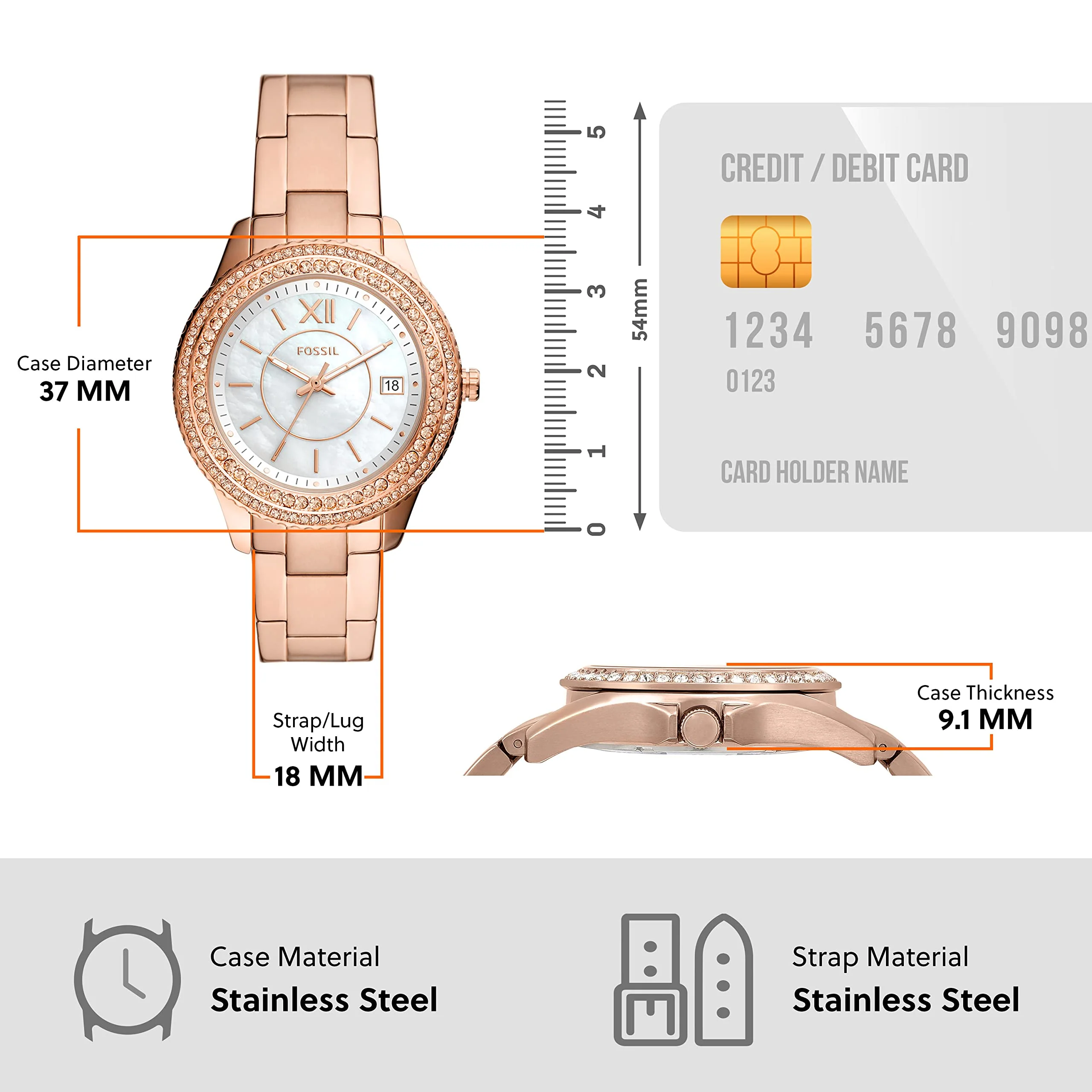 FOSSIL Stella ES5131 Rose Gold Women's Watch - Image 7