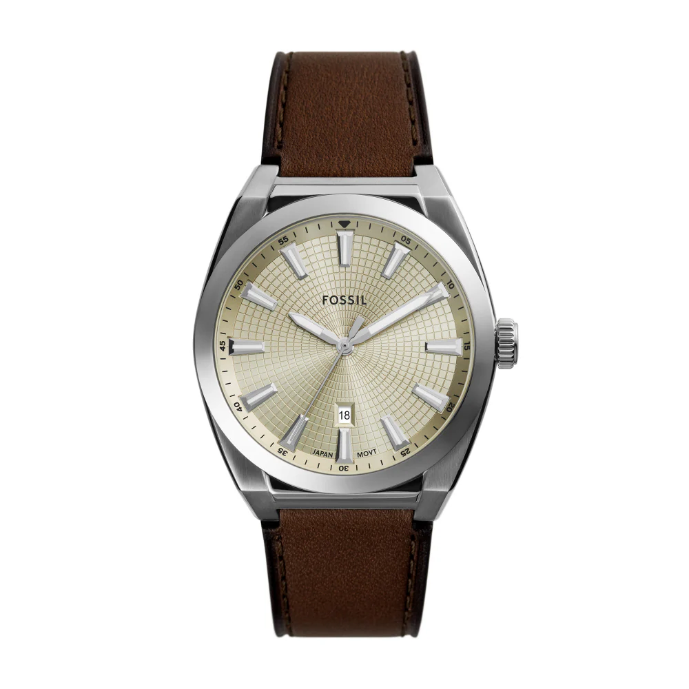FS6071 FOSSIL EVERETT Stylish Leather Band Water Resistant Quartz Movement Date Display
