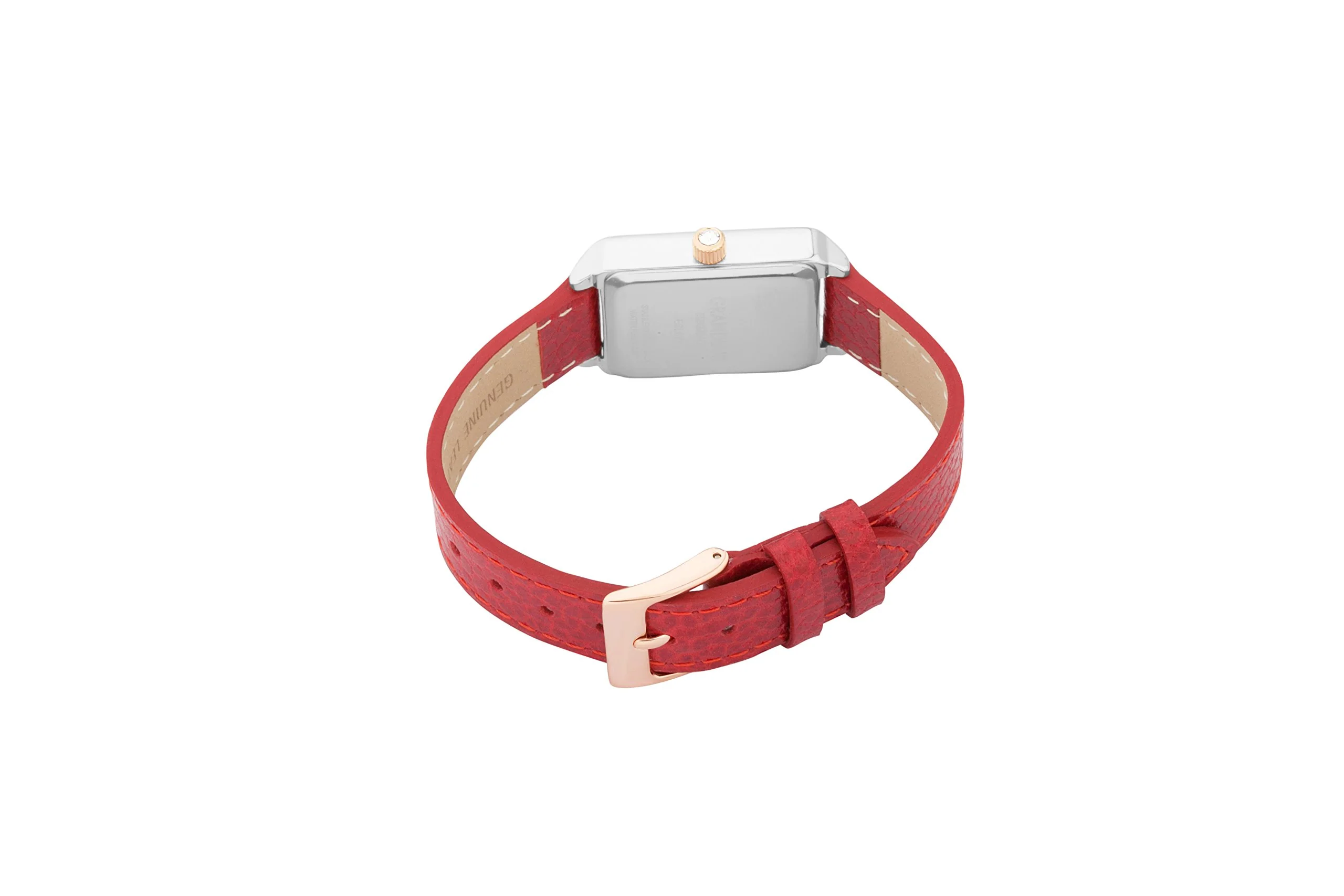 GRANDEUR ESL073T2 Tomato Red Leather Square Women's Quartz Watch - Image 6