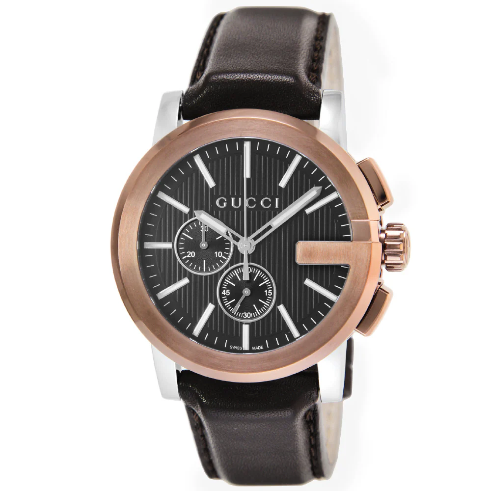 GUCCI YA101202 G-Chrono 2-Year Warranty Black Stainless Steel Chronograph Water Resistant Stylish Design