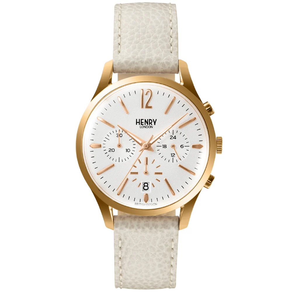 HENRY LONDON HL39 CS 0442 AL Elegant Apple Leather Watch with 2 Year Warranty, Timeless White Design and Genuine Quality - Image 3