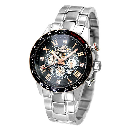 J.H-020BP BP Men's Automatic Skeleton Watch Black Multifunctional Elegant Design Durable Stainless Steel
