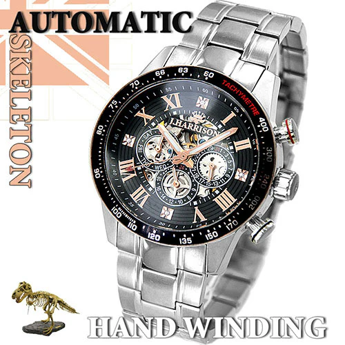 J.H-020BP BP Men's Automatic Skeleton Watch Black Multifunctional Elegant Design Durable Stainless Steel - Image 2