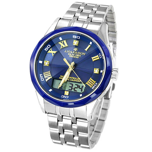 JH-071NV V Solar Powered Radio Controlled Watch with 3 Natural Diamonds Elegant Design Water Resistant