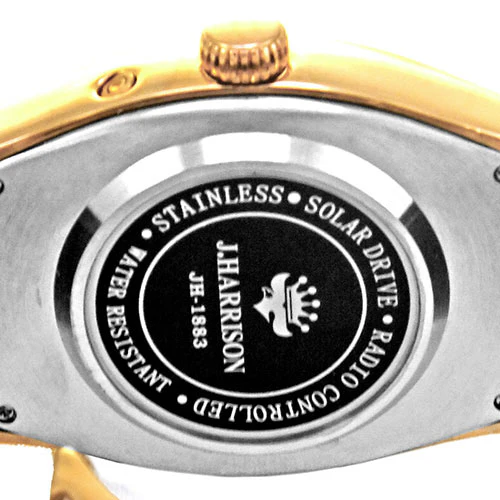 J.H-1883A-BK BK Solar-Powered Radio-Controlled Watch with 4 Diamond Accents Genuine Leather Strap Crystal Glass Black - Image 6
