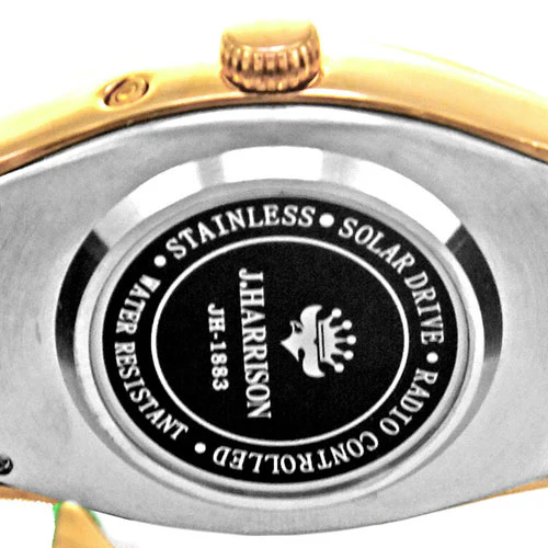 J.H-1883A-GR GR Solar Powered Radio-Controlled Watch with 4 Natural Diamonds Genuine Leather Strap Crystal Glass Green - Image 6