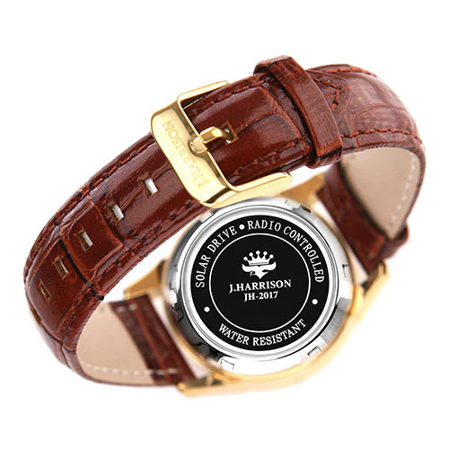 J.H-2071A-LGW LGW Solar-Powered Radio-Controlled Watch with 4 Natural Diamonds Genuine Leather Strap Crystal Glass Cover - Image 4