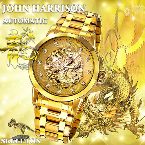 JH-2073GG G Men's Gold Rush Dragon Automatic Hand-Wound Watch Gold Stainless Steel Water Resistant Elegant Design - Image 2