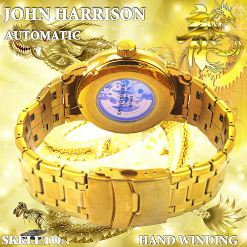 JH-2073GG G Men's Gold Rush Dragon Automatic Hand-Wound Watch Gold Stainless Steel Water Resistant Elegant Design - Image 4