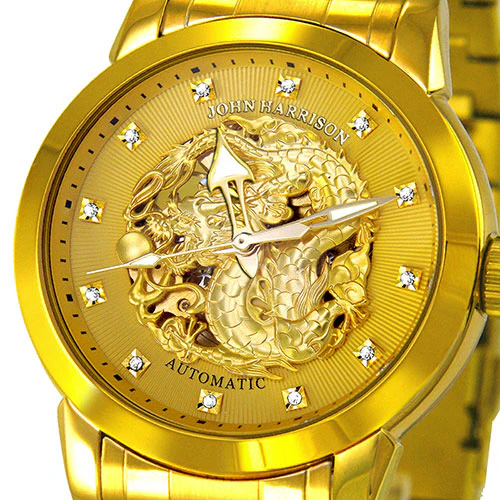 JH-2073GG G Men's Gold Rush Dragon Automatic Hand-Wound Watch Gold Stainless Steel Water Resistant Elegant Design - Image 5
