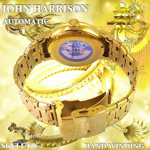 JH-2073GW W Men's Watch GOLD RUSH Dragon Design Hand-Wound Automatic White Dial Stainless Steel Case Water Resistant - Image 3