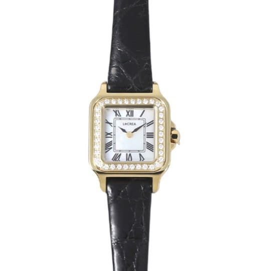 LCREA LC2301GPCBK Vintage Solar Movement Women's Watch with Stylish Crocodile Leather Strap and Elegant Design for Timeless Fashion