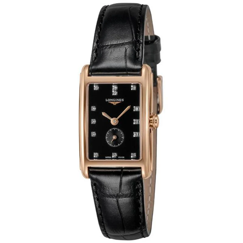 Longines L5.255.8.57.0 DolceVita Quartz Women's Black Leather Watch