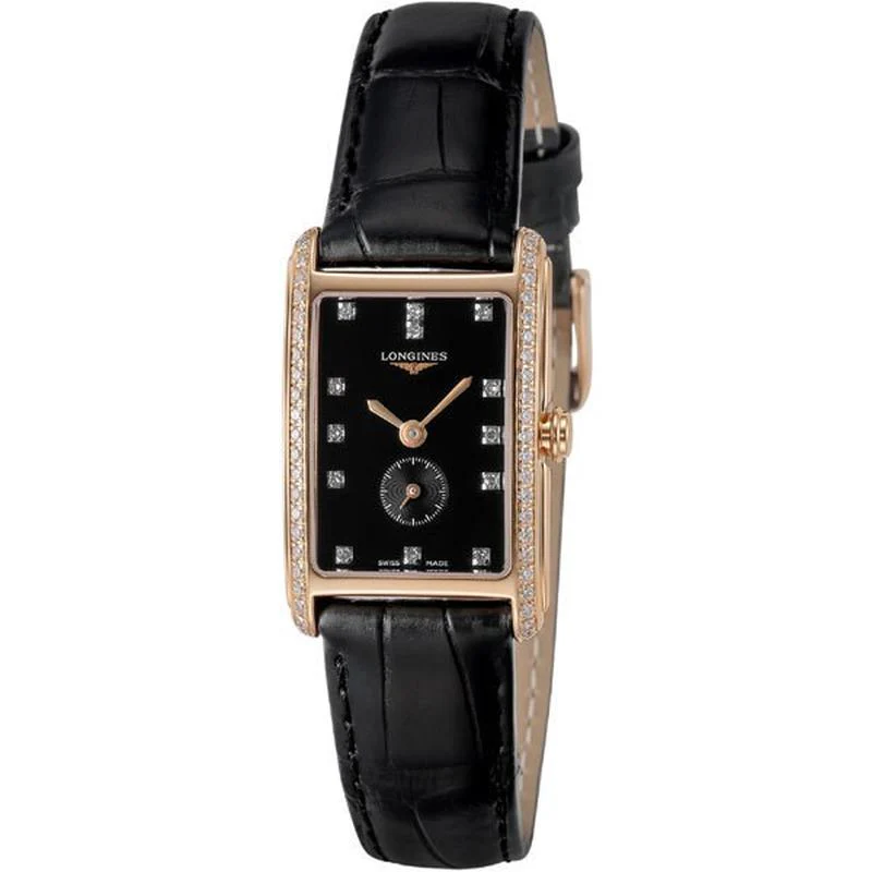 Longines L5.255.9.57.0 Dolcevita Quartz Women's Black Leather Watch
