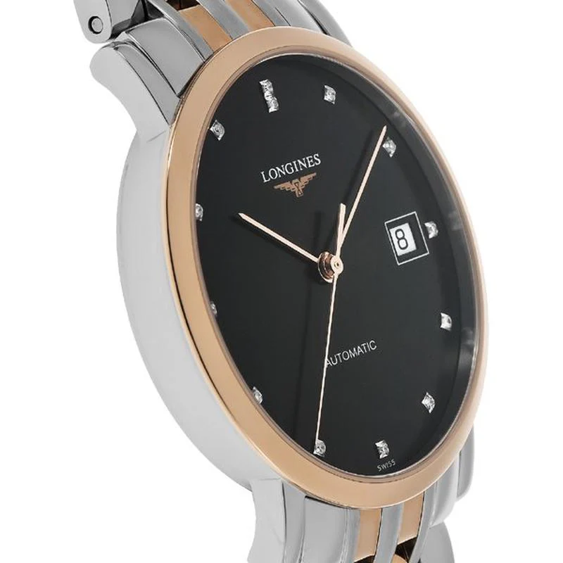 Longines L4.809.5.57.7 Elegant Quartz Men's Black Leather Strap Watch - Image 2