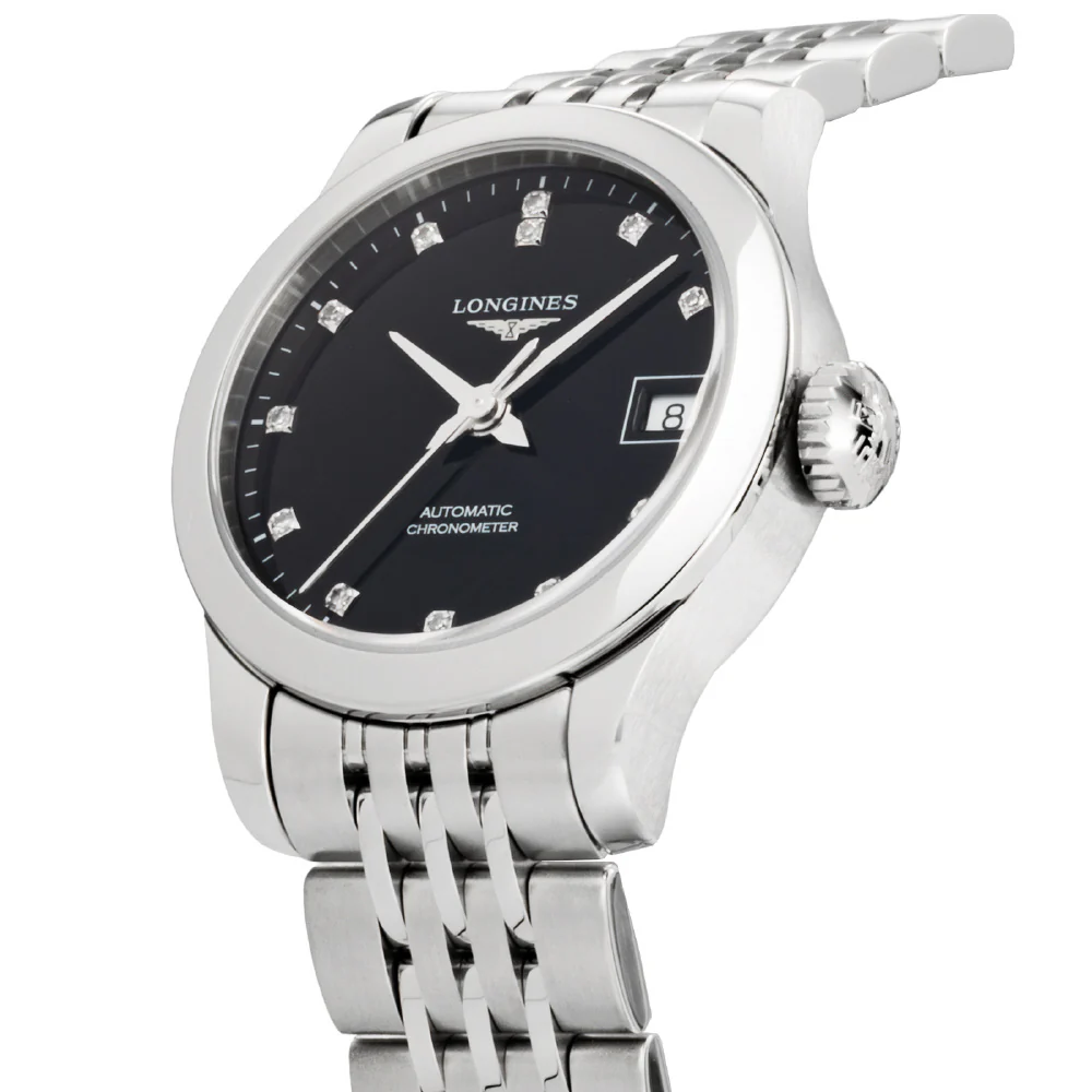 LONGINES L2.320.4.57.6 Record 5-Year Warranty Black Stainless Steel Automatic Watch Elegant Design Water Resistant - Image 2