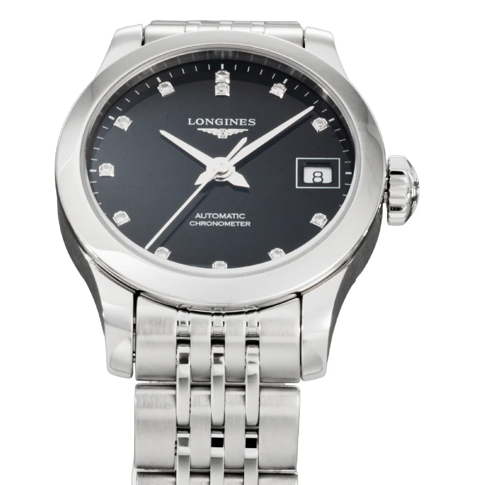 LONGINES L2.320.4.57.6 Record 5-Year Warranty Black Stainless Steel Automatic Watch Elegant Design Water Resistant - Image 3