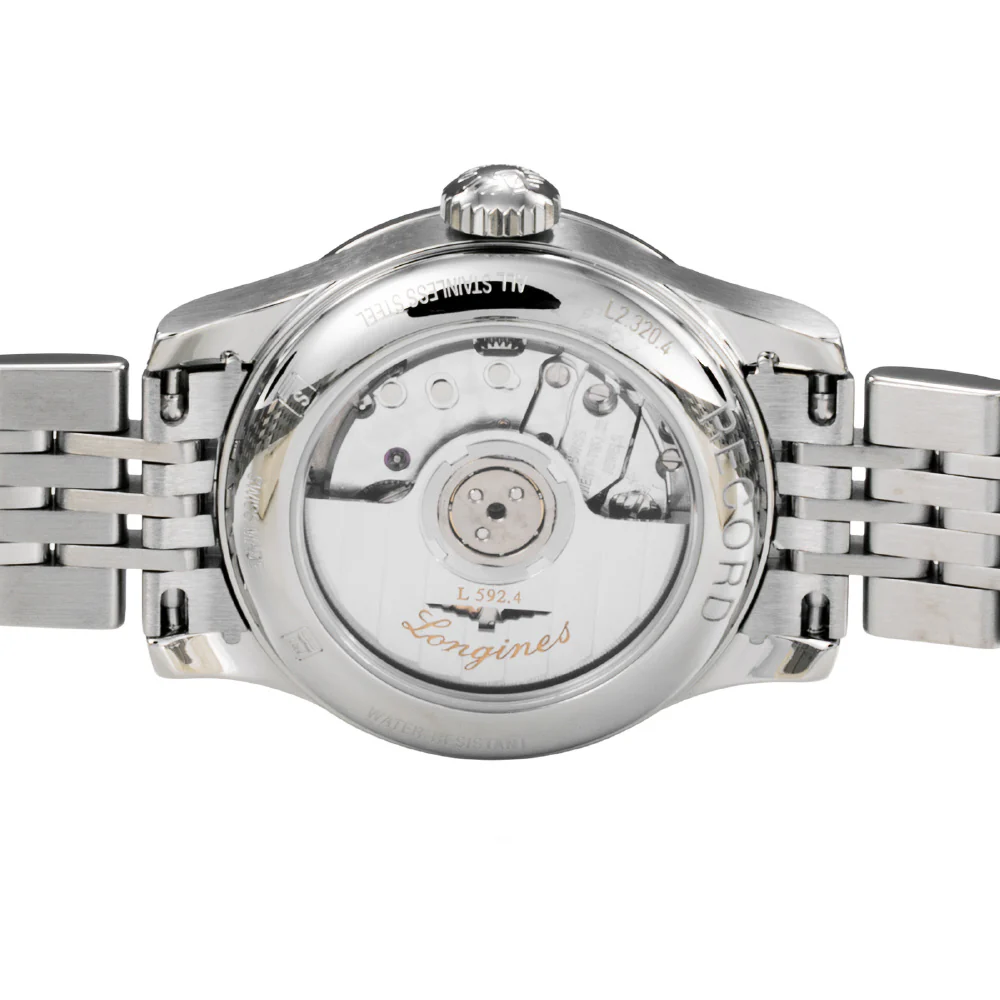 LONGINES L2.320.4.57.6 Record 5-Year Warranty Black Stainless Steel Automatic Watch Elegant Design Water Resistant - Image 5