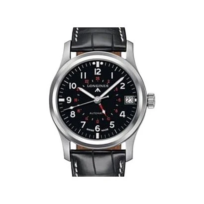 LONGINES L2.831.4.53.2 Heritage GMT Black Leather Watch with Dual Time Zone Functionality and 2 Year Warranty for Stylish Adventurers