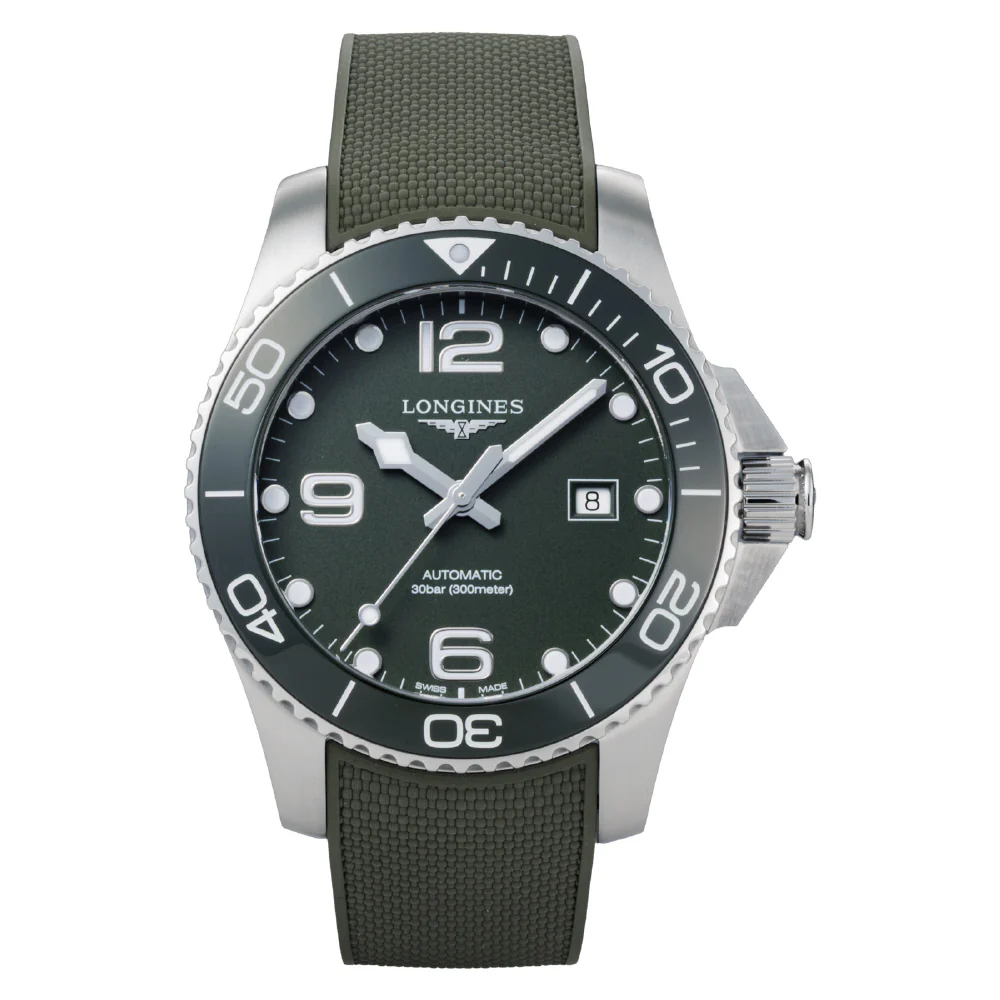 LONGINES L3.782.4.06.9 Hydro Conquest 5-Year Warranty Green Ceramic Bezel Swiss Automatic Diver's Watch