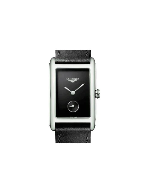 LONGINES L5.512.4.59.2 Dolcevita Elegant Women's Watch with 2 Year Warranty, Black Leather Strap, Swiss Quartz Movement and Timeless Design