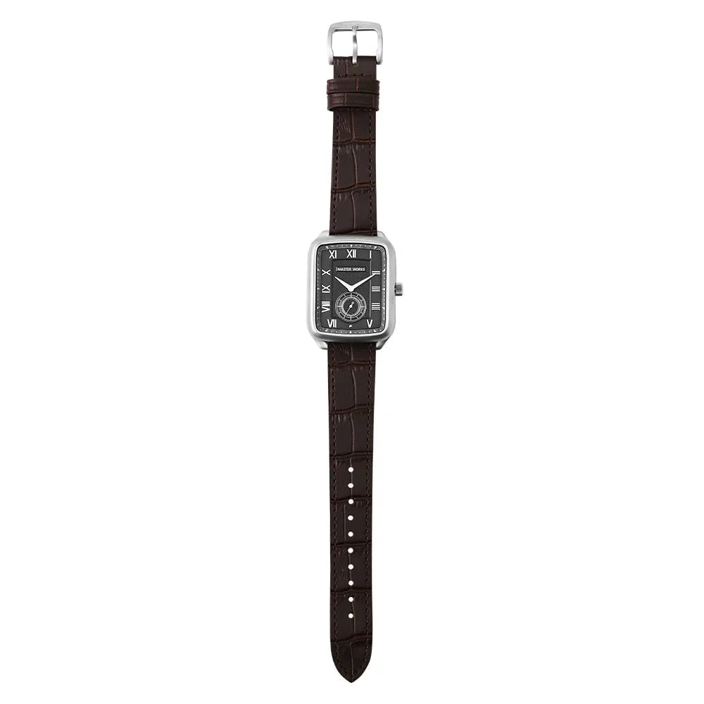 MASTERWORKS Quadrangle MW10SB-GCBRO8 Men's Black Leather Watch - Image 3