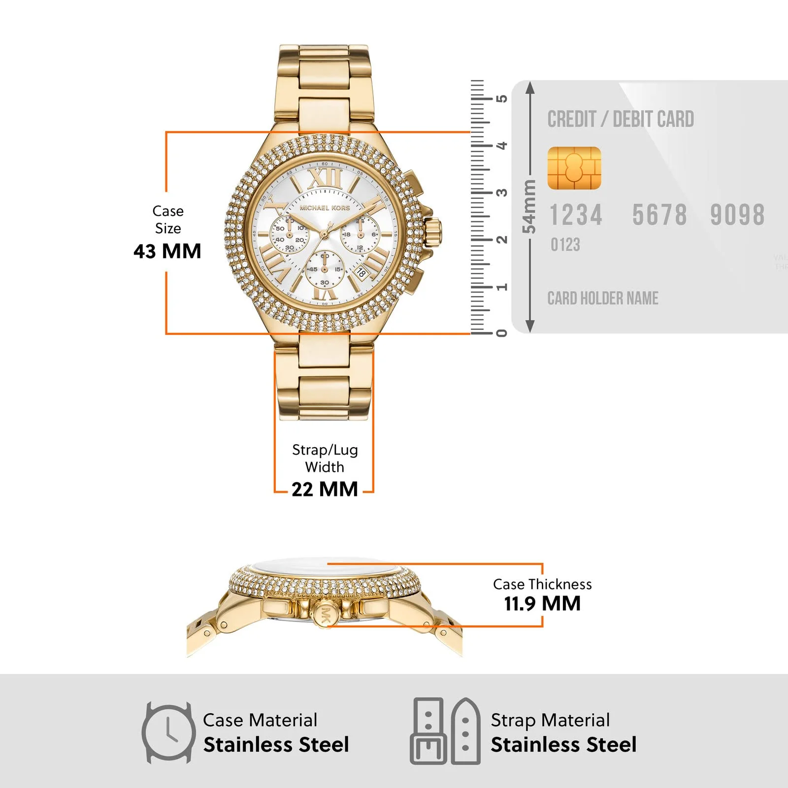 MICHAEL KORS Camille MK6994 Gold Chronograph Watch - Image 6