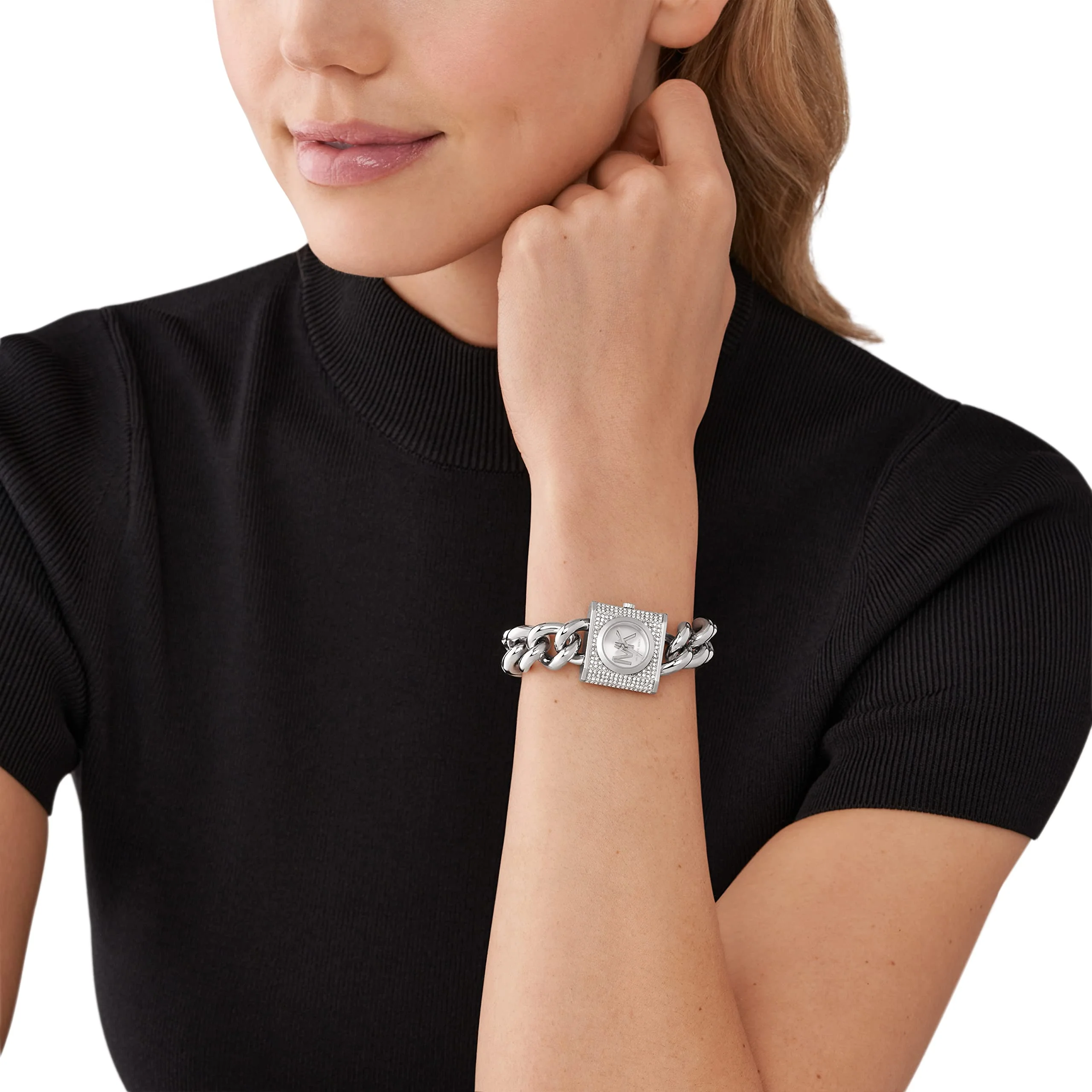 MICHAEL KORS MK4718 Chain Lock Crystal Pave Women's Watch - Image 4