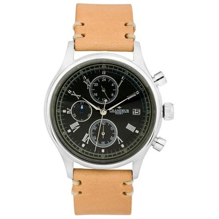 No Brand GRP012W2 Stylish Chronograph Italian Leather Strap Water Resistant Classic Design - Image 3
