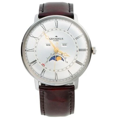 No Brand GRP014W1 Men's Leather Belt Kip Leather Moon Phase Triple Calendar Quartz Watch Stylish Design Durable Quality