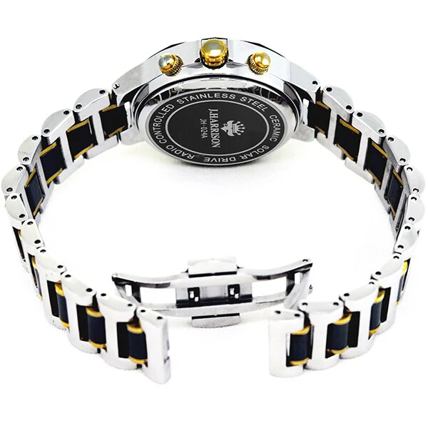 No Brand JH-024A-LBW Solar Radio-Controlled Watch Metal Band Black/White Eco-Friendly Design Water Resistant Stylish - Image 2