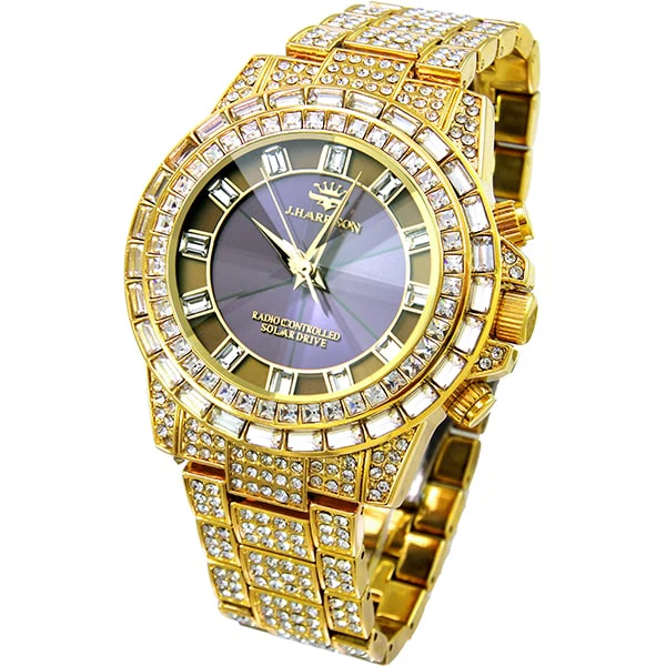 No Brand JH-025A-GB Solar Powered Radio-Controlled Watch Metal Band Gold Elegant Design Water Resistant