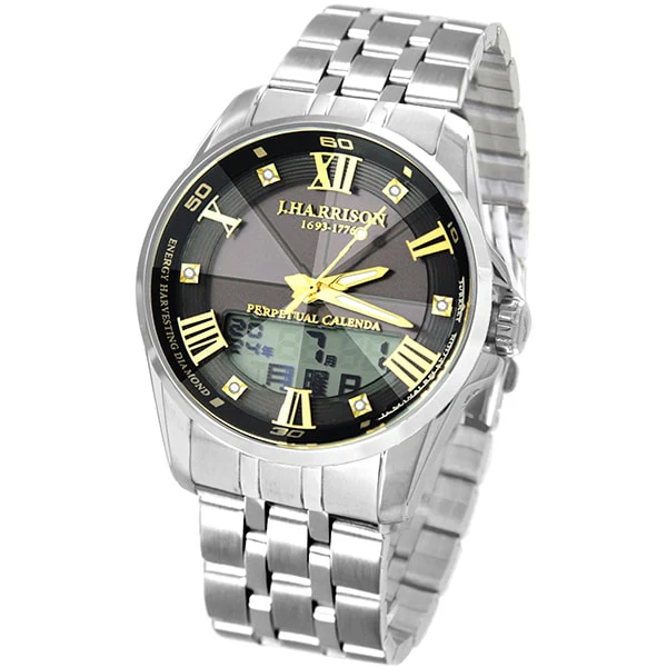 No Brand JH-069A-BK Solar Powered Radio Controlled Watch Metal Band Black Stylish Design Accurate Timekeeping