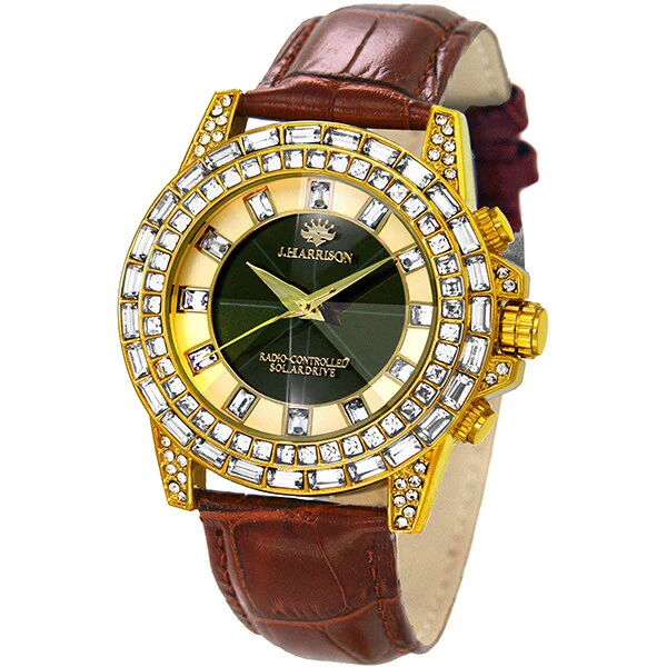 No Brand JH-097A-GB Solar Radio-Controlled Watch Leather Strap Gold Elegant Design Water Resistant Stylish Timepiece - Image 3