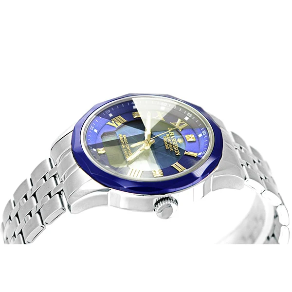 No Brand JH-1975A-MNV Solar Radio-Controlled Watch Metal Band Navy Blue Stylish Design Water Resistant