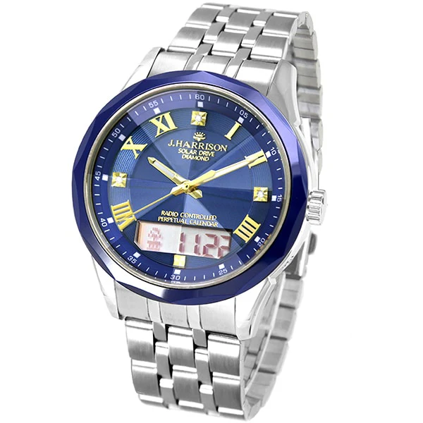 No Brand JH-1975A-MNV Solar Radio-Controlled Watch Metal Band Navy Blue Stylish Design Water Resistant - Image 3