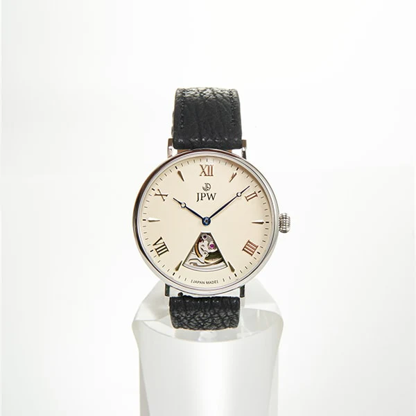 No Brand JP-001-SV Automatic Movement Silver Stainless Steel Case Leather Band Water Resistant Mens Watch - Image 3