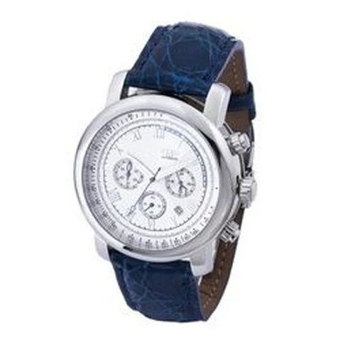 No Brand STG010S1 Men's Leather Strap Crocodile Chronograph Watch White Blue Stylish Design Water Resistant