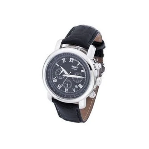 No Brand STG010S3 Men's Chronograph Watch Leather Strap Alligator Black Water Resistant Stylish Design - Image 3