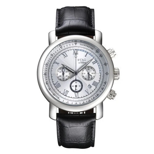 No Brand STG010S5 Men's Chronograph Watch Genuine Leather Band Stylish White/Black Design Water Resistant