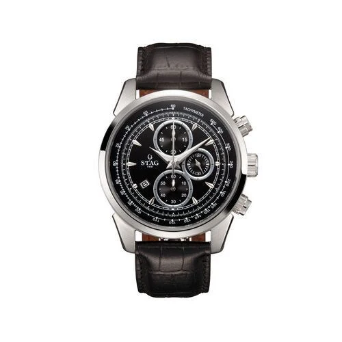 No Brand STG019S1 Men's Chronograph Watch Leather Strap Black Elegant Design Water Resistant Stylish - Image 3